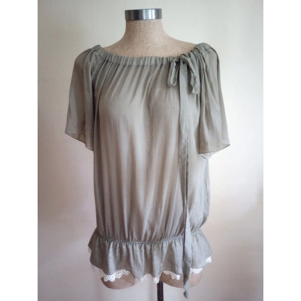Red Valentino Blouse Womens Sz Small Silk Blend Romantic Girly Fem Filmy Lace